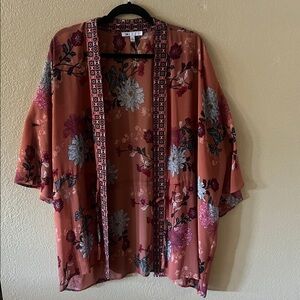 DR2 Floral Kimono with Red and Brown Accents
